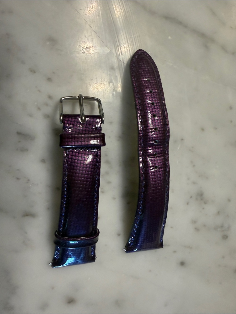 Michele Iridescent Purple-Pattern Leather Watch Strap